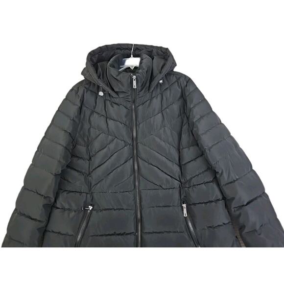 Kenneth Cole Reaction ~Woman Plus Size XXL~ Black Puffer Jacket Long Coat Hooded - Picture 11 of 14